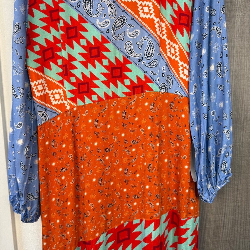 NEW Never Fully Dressed Blue Clash Effie Shirt Maxi Dress Patchwork Boho Size 16 - Picture 9 of 12